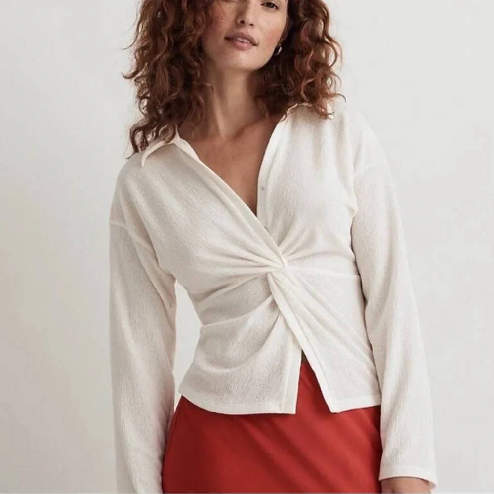 Madewell Twist-Front Long-Sleeve Top in lighthouse cream - Picture 1 of 4